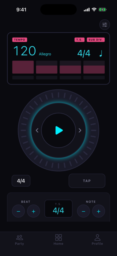 Metronome at 120 BPM in 4/4 with accent pattern